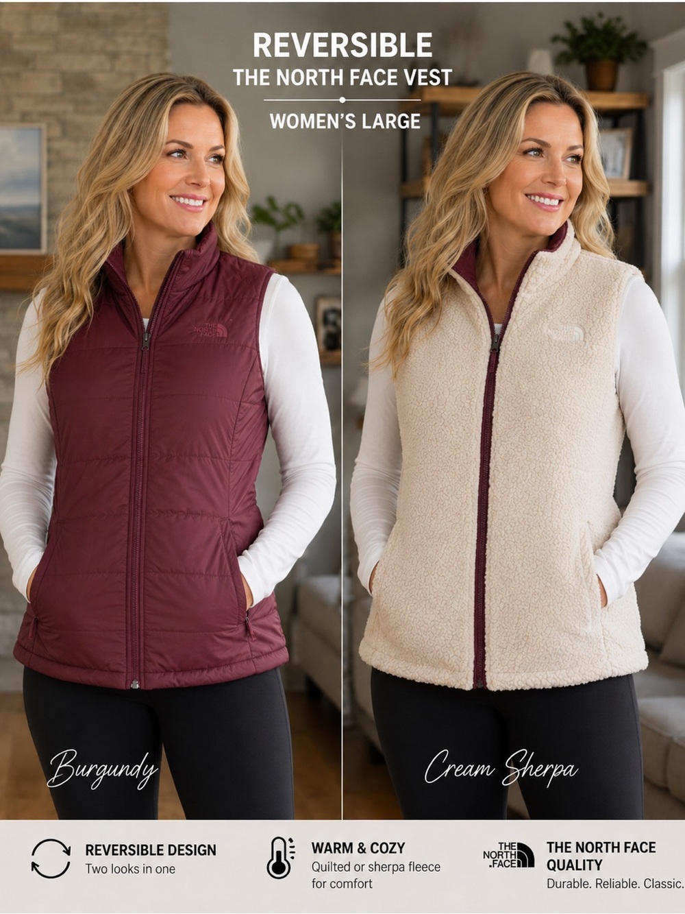 The North Face Reversible Vest in Burgundy and Cream